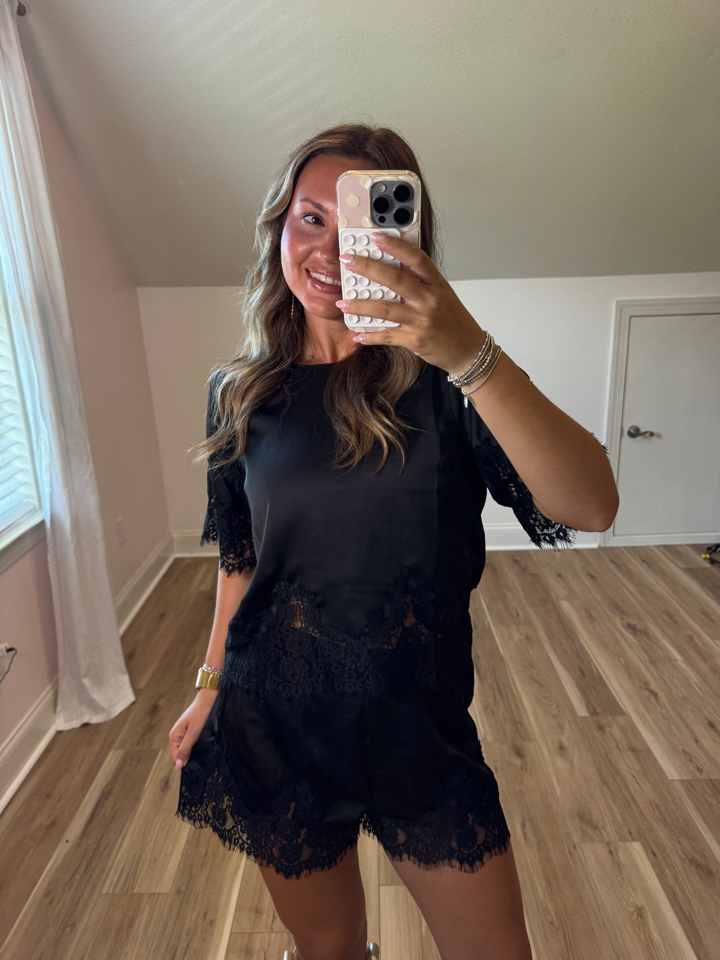 Midnight Satin Lace Set