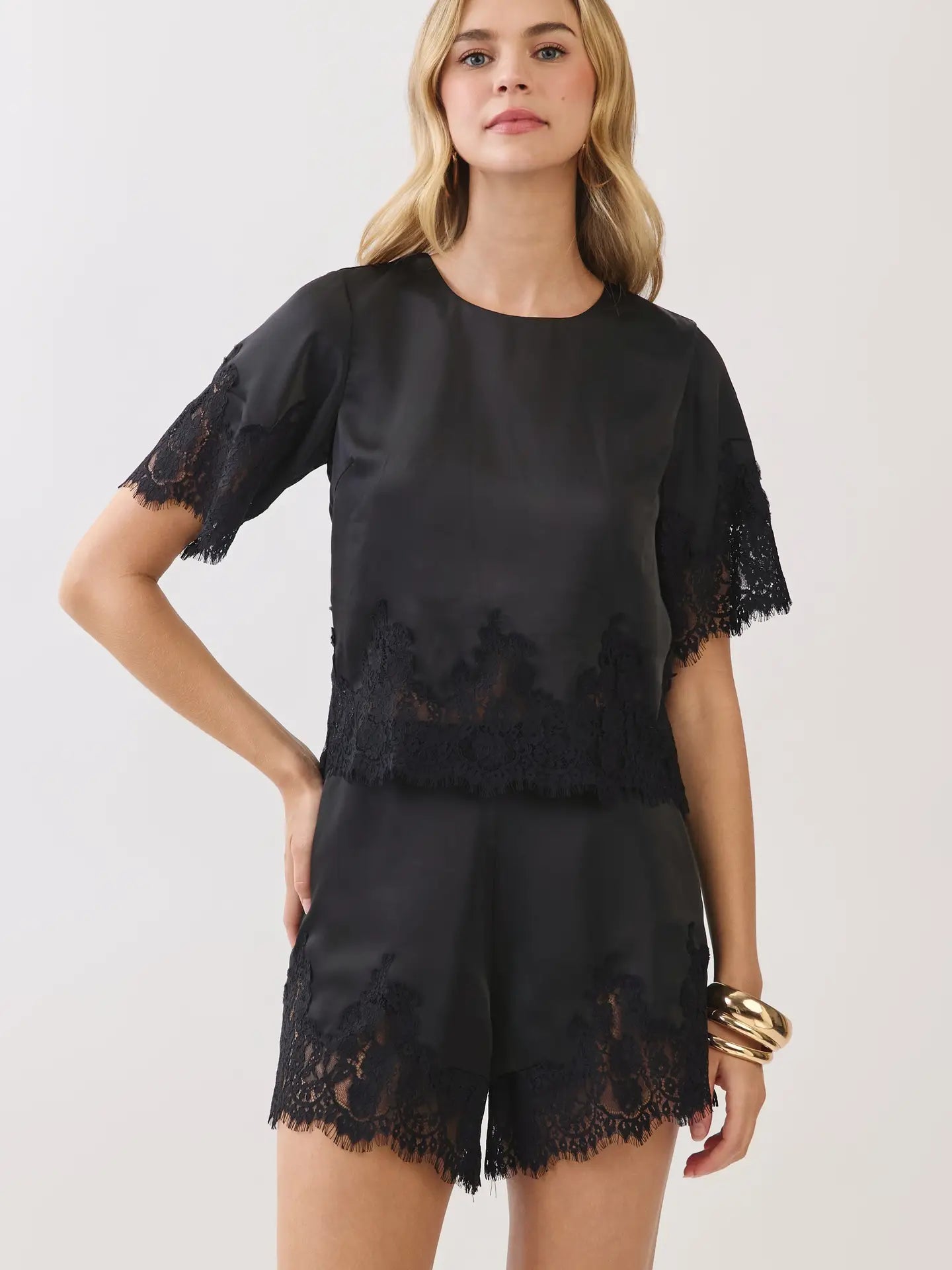 Midnight Satin Lace Set