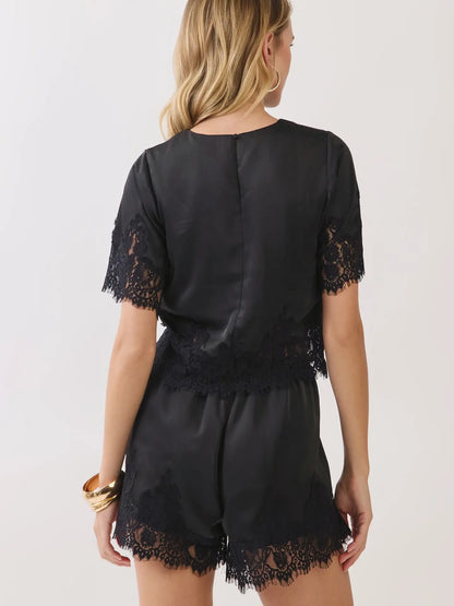 Midnight Satin Lace Set